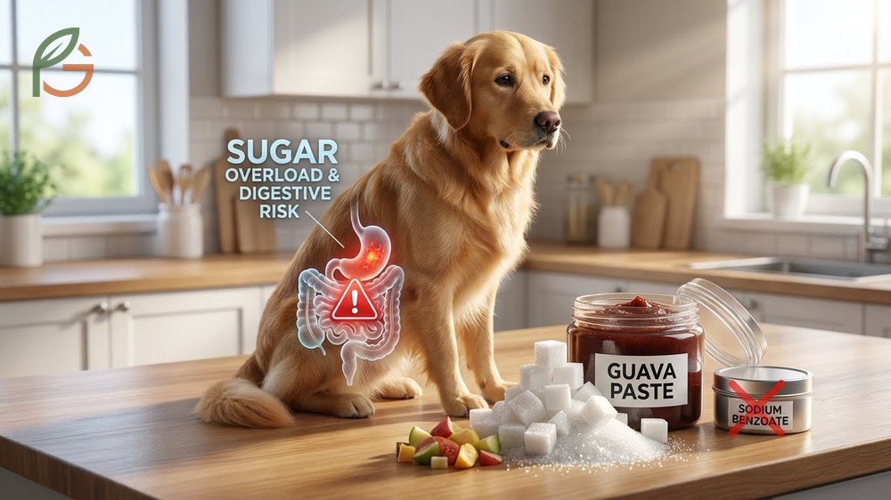 Is guava paste safe for dogs given the concentrated sugar content and preservatives that pose health risks.