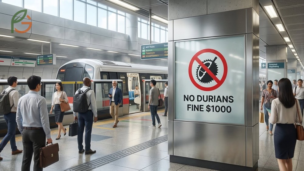 Public transport ban on durian enforced on buses and trains to prevent the lingering smell from affecting daily commuters.