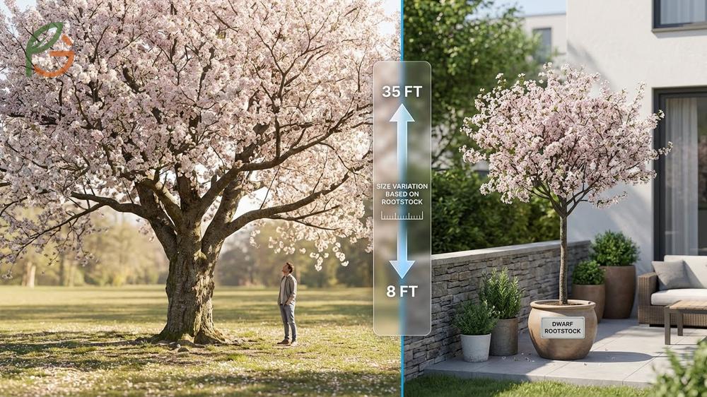 How big do cherry trees get varies as dwarf varieties grow 8-12 feet tall while standard trees reach massive 35-foot heights.