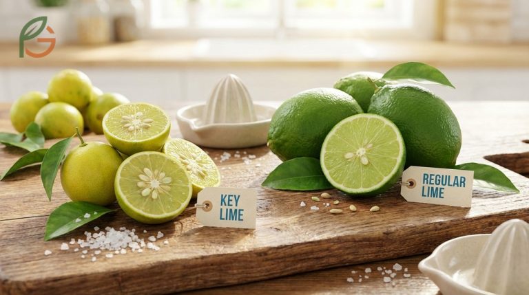 What is key lime illustrated by comparing the small tart fruit with larger Persian limes.