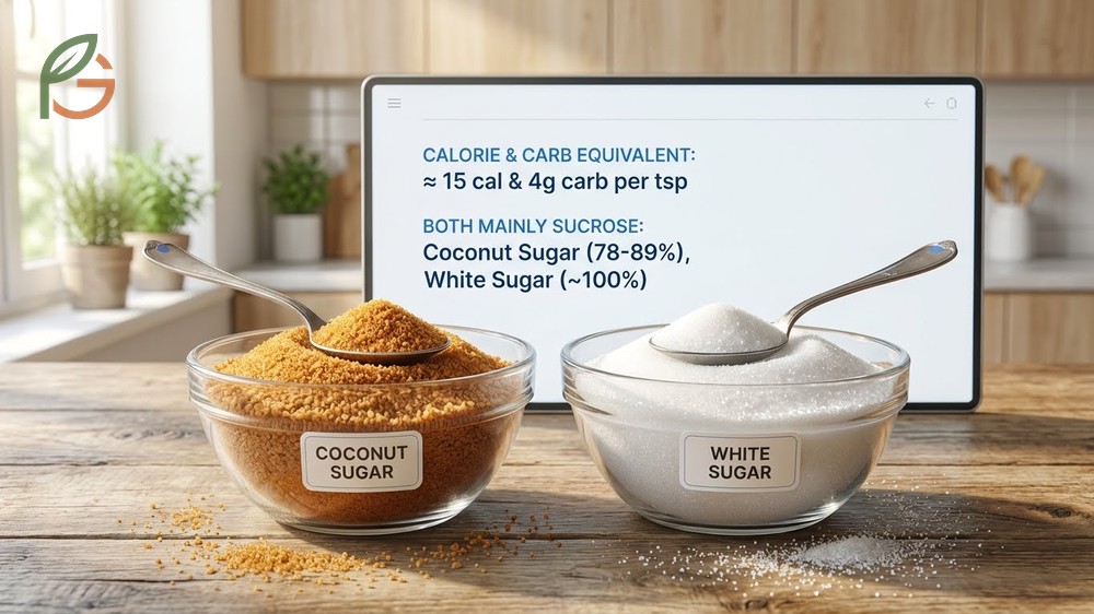 Coconut sugar vs white sugar processing methods highlighting natural sap collection versus extensive refining of sugarcane.
