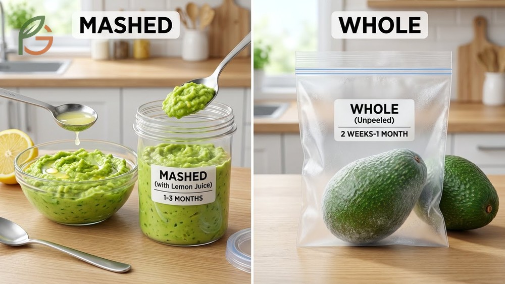 Comparison of freezing whole avocados vs mashed pulp for long-term storage and future use.