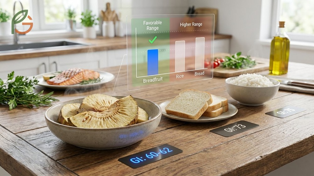Health nutrients in breadfruit include resistant starch and antioxidants that reduce inflammation and improve gut health.