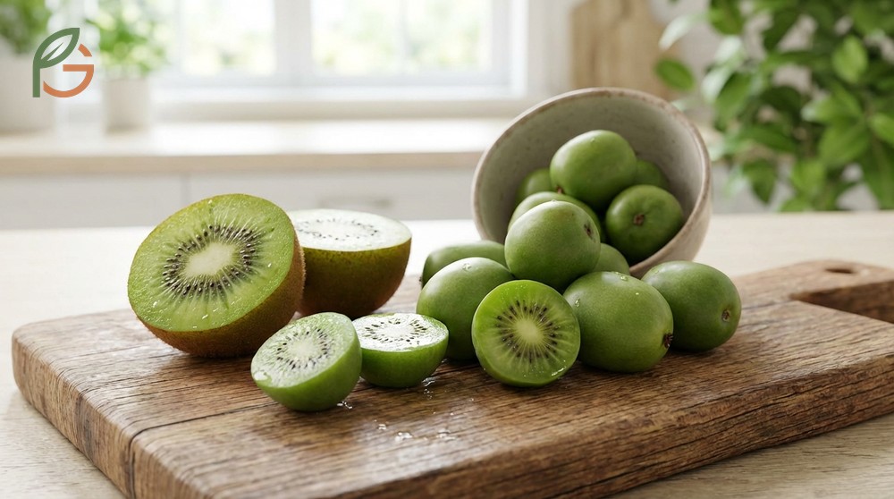 What do kiwi berries taste like description featuring sweet tart notes and grape like texture.