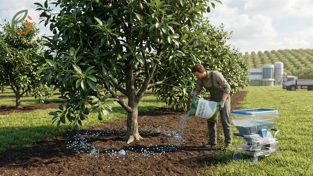 Nitrogen for avocados requiring 150 to 250 kg per hectare annually to maintain dark green leaves.
