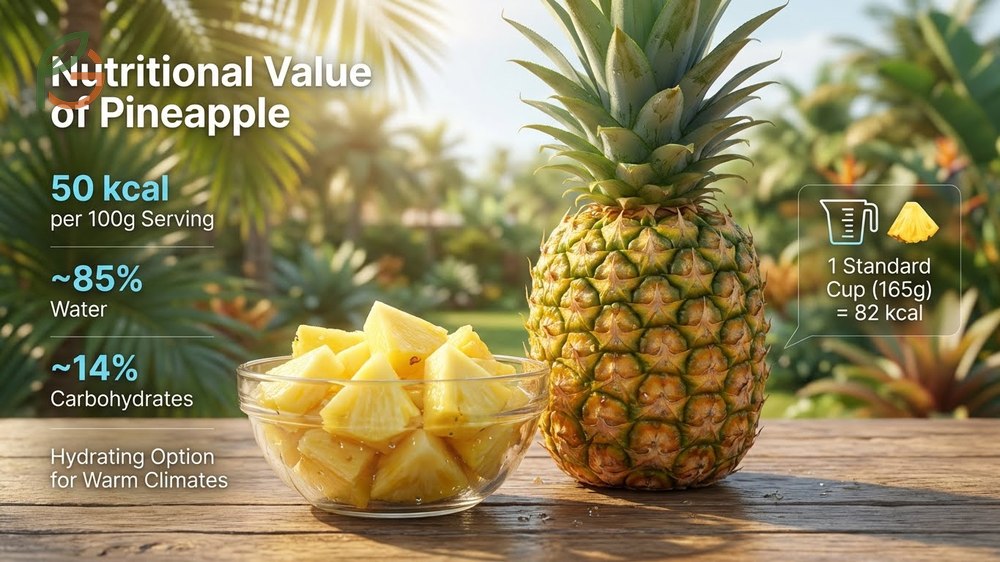 Nutritional value of pineapple features low calorie density and high water content suitable for health conscious diets.