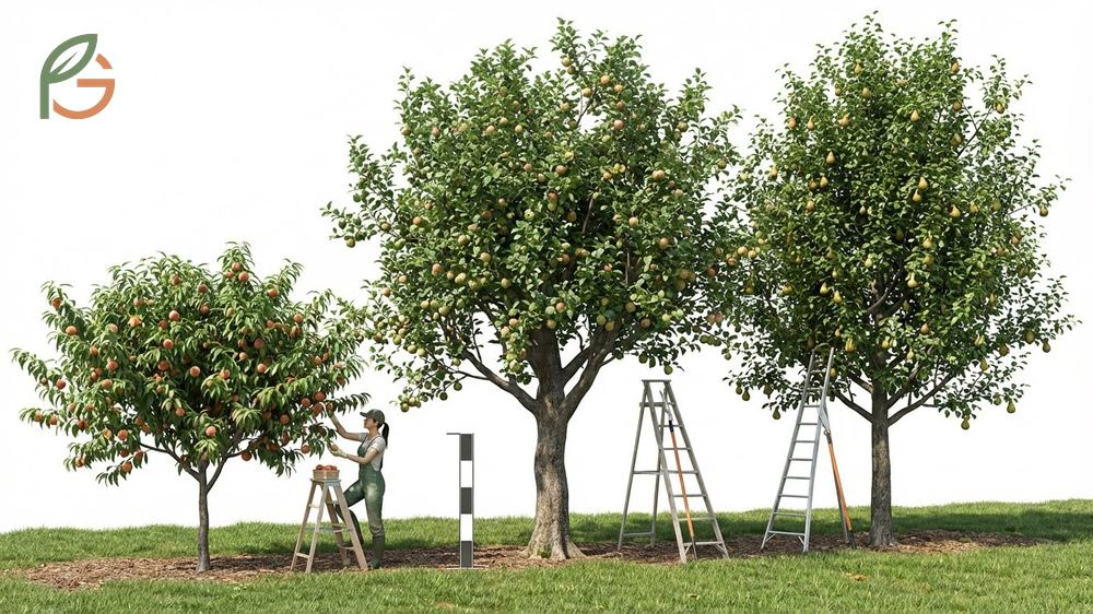 How big do peach trees get comparing standard 15 foot trees to compact dwarf varieties suitable for patios.