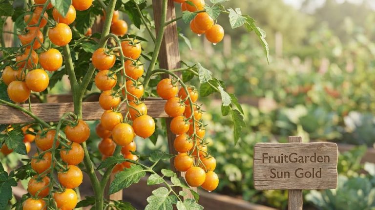Sun gold cherry tomatoes known for their sweet golden-orange fruits and resistance to fusarium wilt.