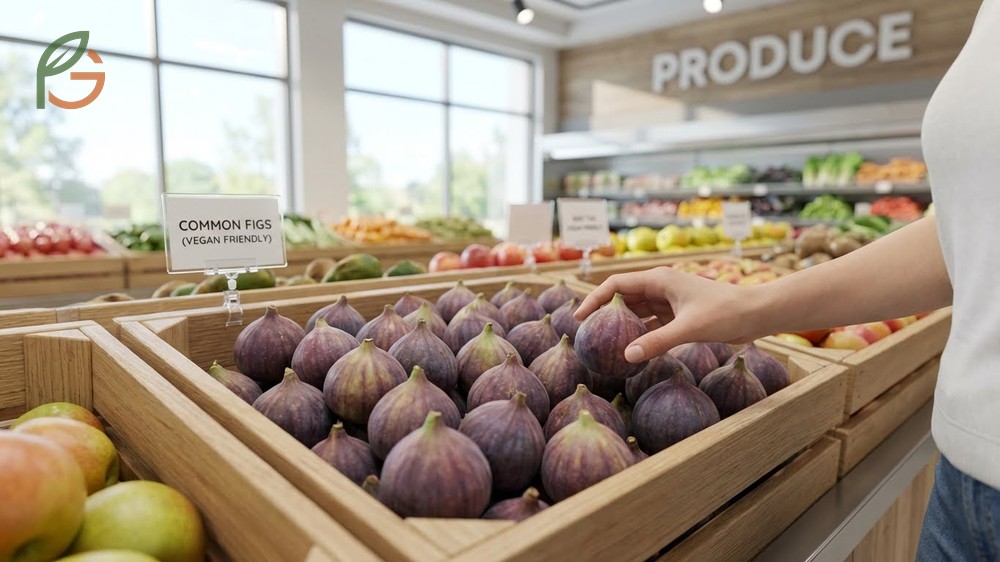 Vegan friendly figs buying guide identifying common varieties like Brown Turkey and Black Mission.