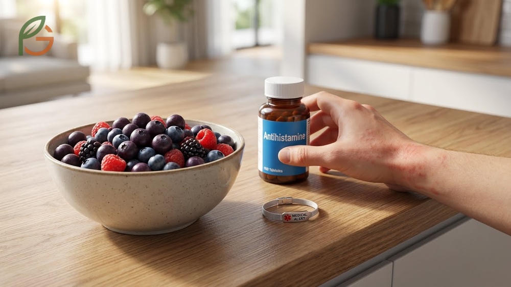 Acai berry side effects involving allergic reactions like skin irritation in individuals sensitive to pollen or berries.