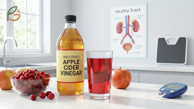 Apple cider vinegar and cranberry juice benefits showing support for urinary tract health and weight management.