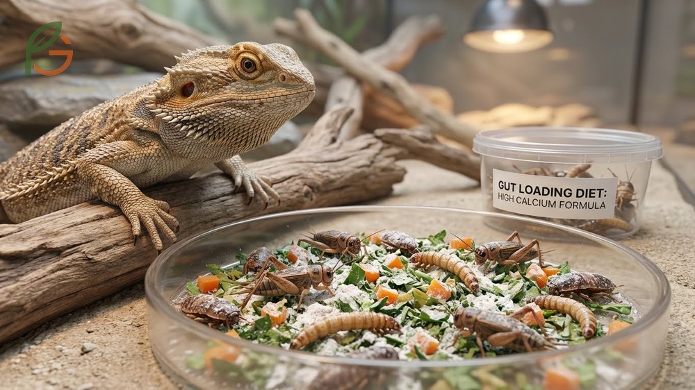 Gut loading insects for bearded dragons with calcium-rich foods for 24 to 48 hours to prevent metabolic bone disease.