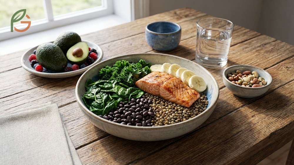 Heart healthy foods list includes leafy greens and beans alongside bananas to support cardiovascular wellness.