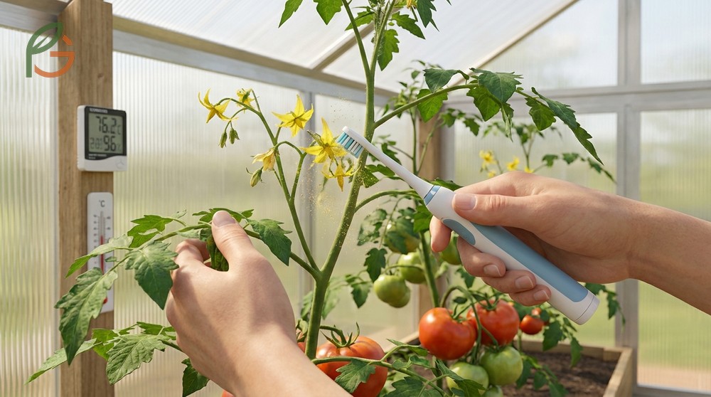 How do you pollinate tomato plants involves using an electric toothbrush to mimic bumblebee vibrations.
