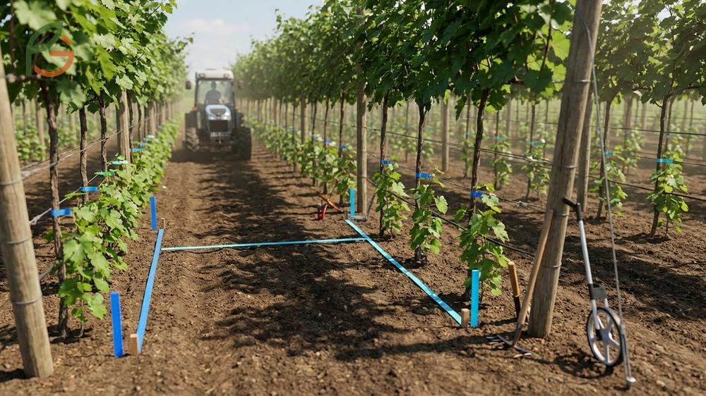 Planting and spacing guide recommending 6 to 8 feet between vines to improve air circulation and reduce disease.