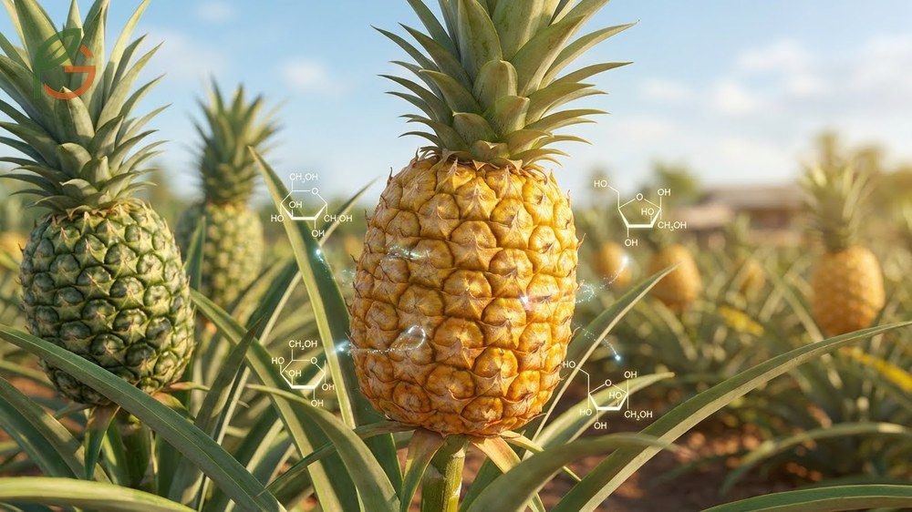 Signs of a ripe pineapple include a natural sugar content of 10 to 12 percent and peak vitamin C levels.