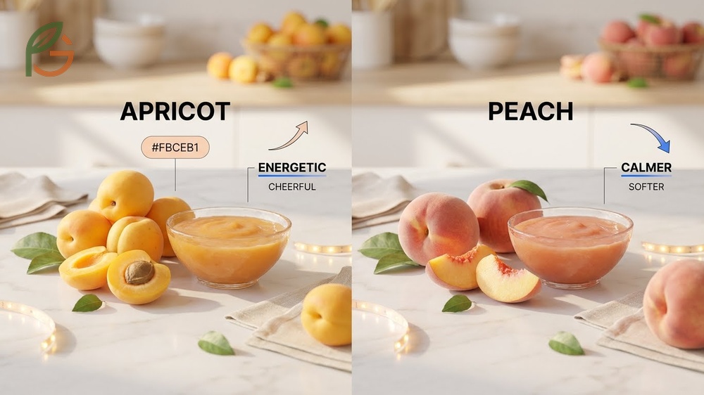 Apricot vs peach color comparison showing yellow orange tones versus pinkish hues in design.