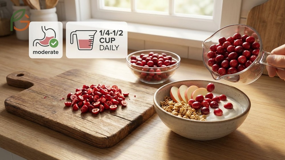 How to eat raw cranberries safely by limiting intake to roughly half a cup per day to avoid stomach upset.