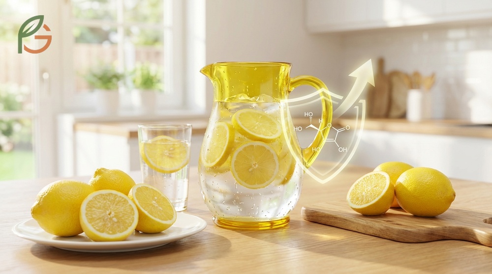 Lemon water boosts vitamin C intake providing 31 mg per lemon which acts as a powerful antioxidant.