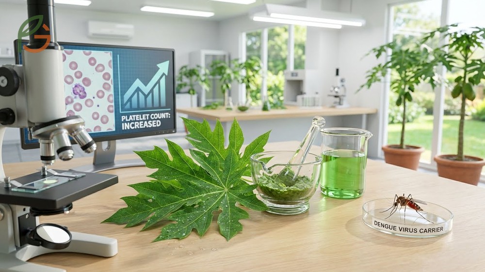 Papaya leaf for dengue effectively increases platelet counts by an average of 20 units within four days of treatment.