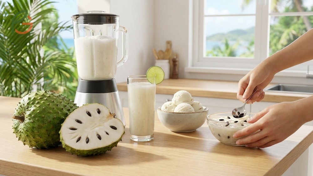 Soursop serving ideas include blending seedless pulp into smoothies with coconut milk or freezing for ice cream.