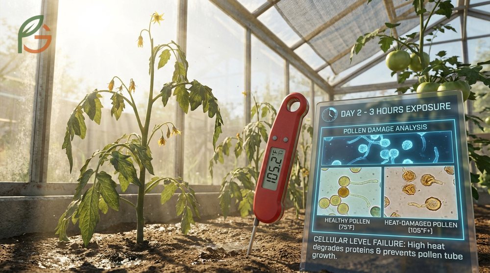 Temperature effects on tomato fruit set lead to failure when night temperatures remain above 75 degrees.