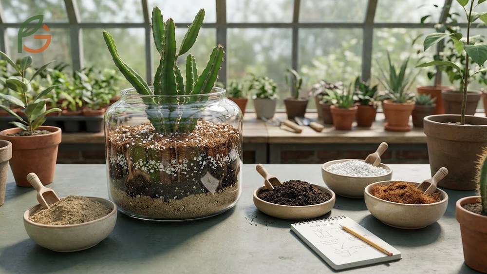 Cactus soil recipe for dragon fruit combining 60 percent sandy loam with perlite and coco coir for balanced moisture retention.