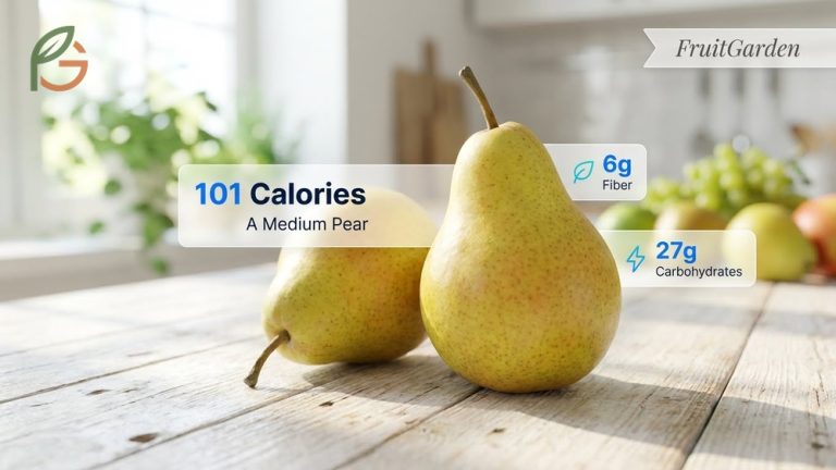 How many calories in a pear nutritional breakdown showing 101 calories per medium fruit.