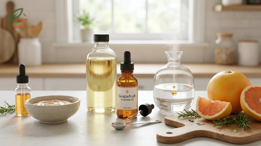 How to use grapefruit essential oil involves diluting to 1-2% for topical use or adding 3-5 drops to a diffuser for aromatherapy.