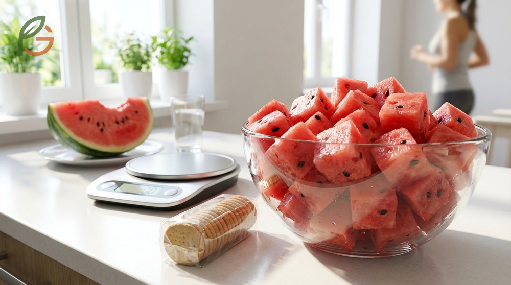 Watermelon supports weight loss by providing 46 calories and 0.9g protein per cup to keep you full.