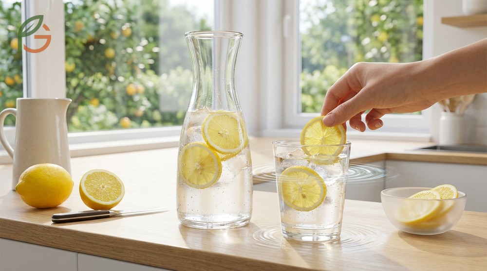 Lemon water promotes hydration by adding flavor to plain water encouraging daily fluid consumption goals.