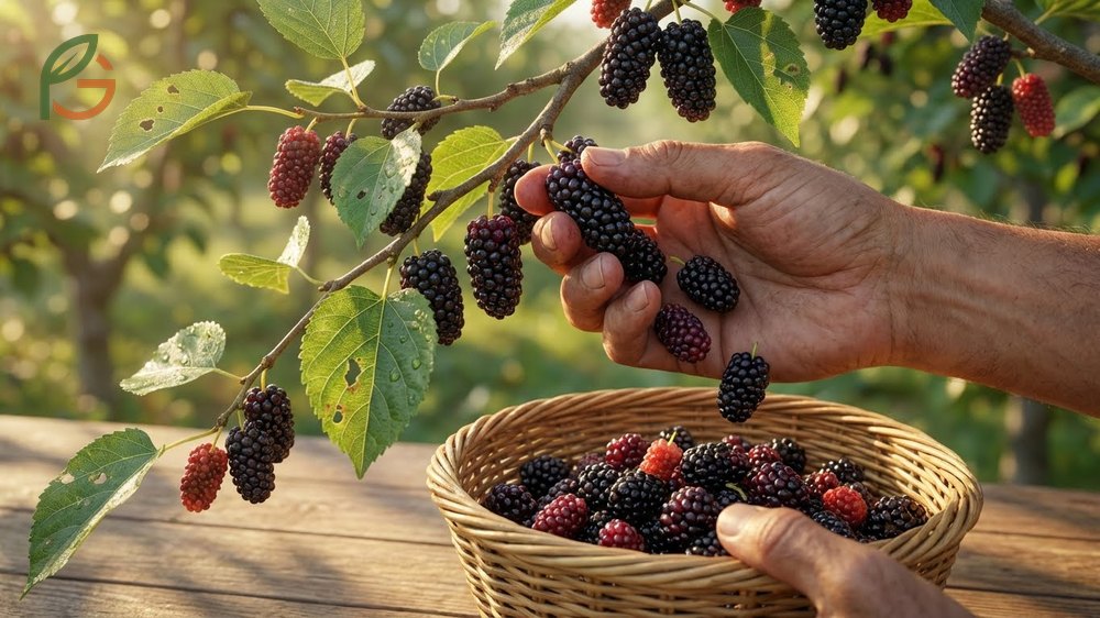 Mulberry harvest time recommends picking every 2 to 3 days during cool morning hours when fruit is softest and easiest to detach.