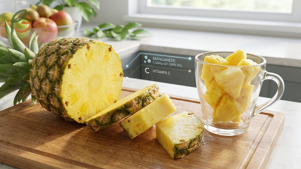 Pineapple micro nutrients include high levels of manganese and potassium supporting bone health and metabolism.