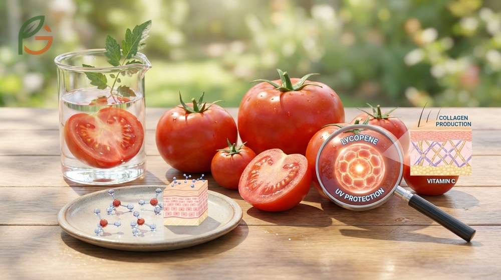Tomatoes for skin health offer vitamin C for collagen production and lycopene for protection against UV damage.