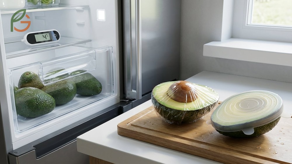 Alternative storage methods for avocado using lemon juice and airtight containers to prevent oxidation.