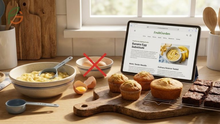 Banana substitute for eggs uses mashed ripe fruit to replace moisture and binding in cakes and muffins.