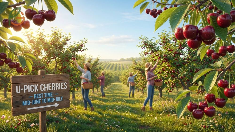 Best time for u-pick cherries focusing on mid-June to mid-July mornings for the freshest fruit and optimal selection.