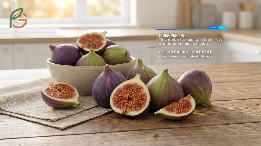 Fiber per fig showing soluble and insoluble fiber benefits for digestive health and blood sugar regulation.