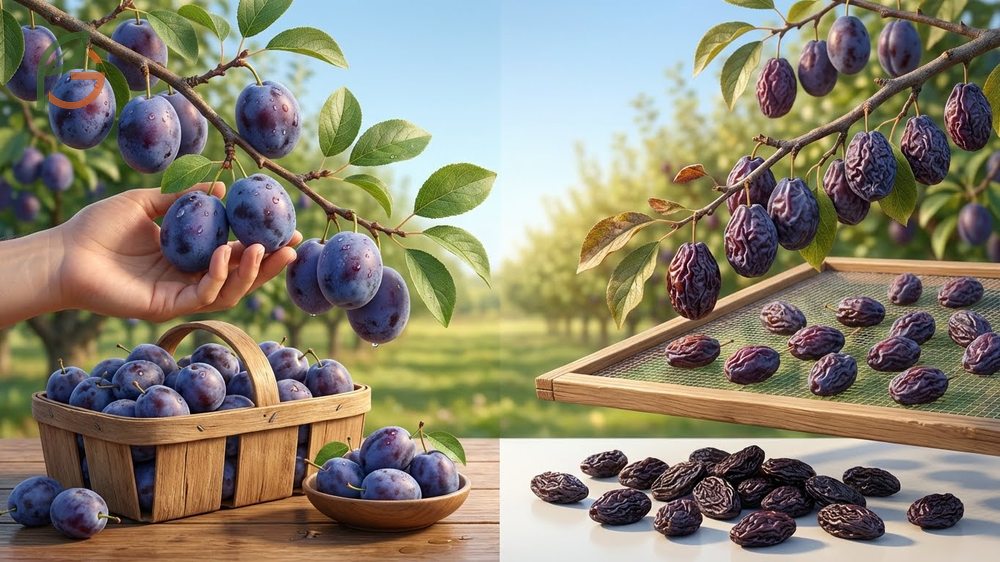 Fresh vs dried plums storage comparison shows dried fruit lasts 6 to 12 months while fresh lasts a few days.