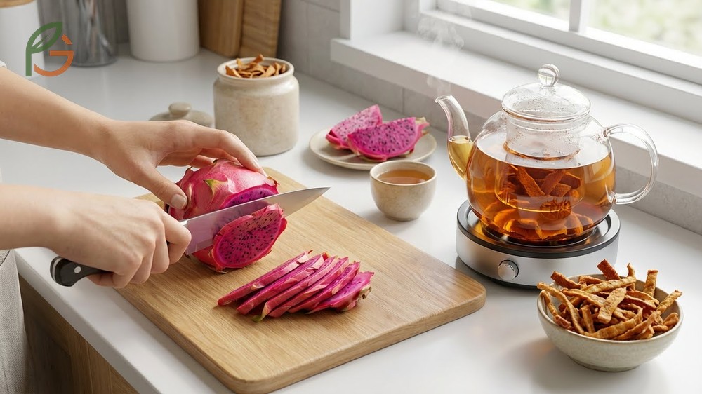 Methods on how to eat dragon fruit skin include making tea or deep frying battered strips for a crispy snack.