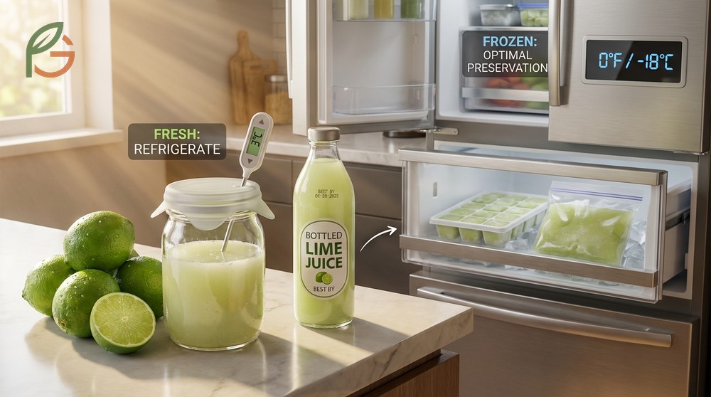 How long does lime juice last chart showing 24 hours for fresh flavor and 6 weeks for bottled.