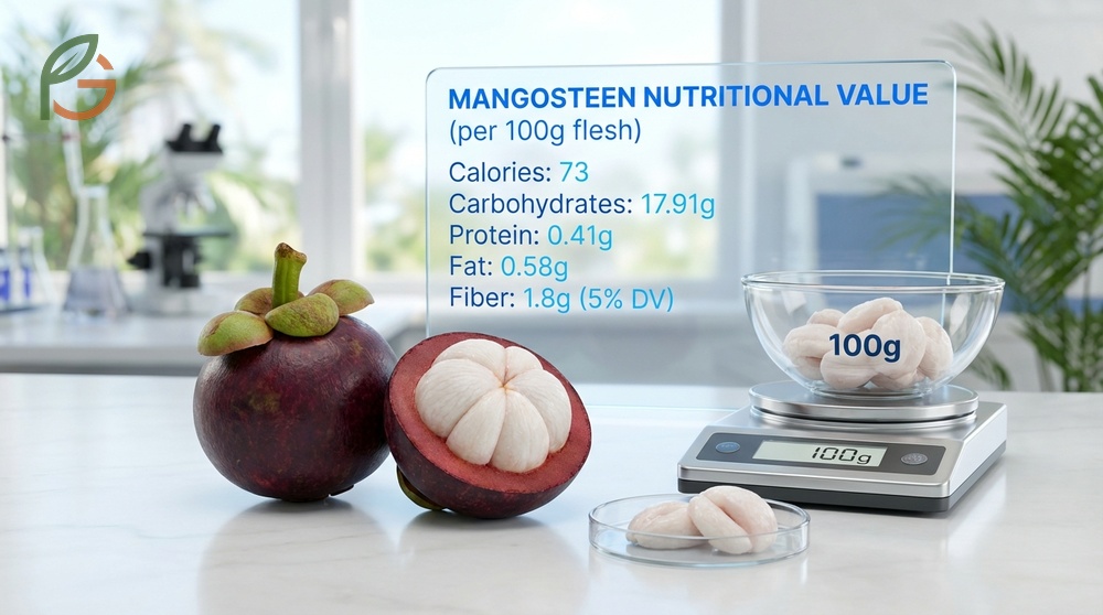 Mangosteen nutritional value per 100g provides 73 calories and essential minerals like potassium and magnesium.