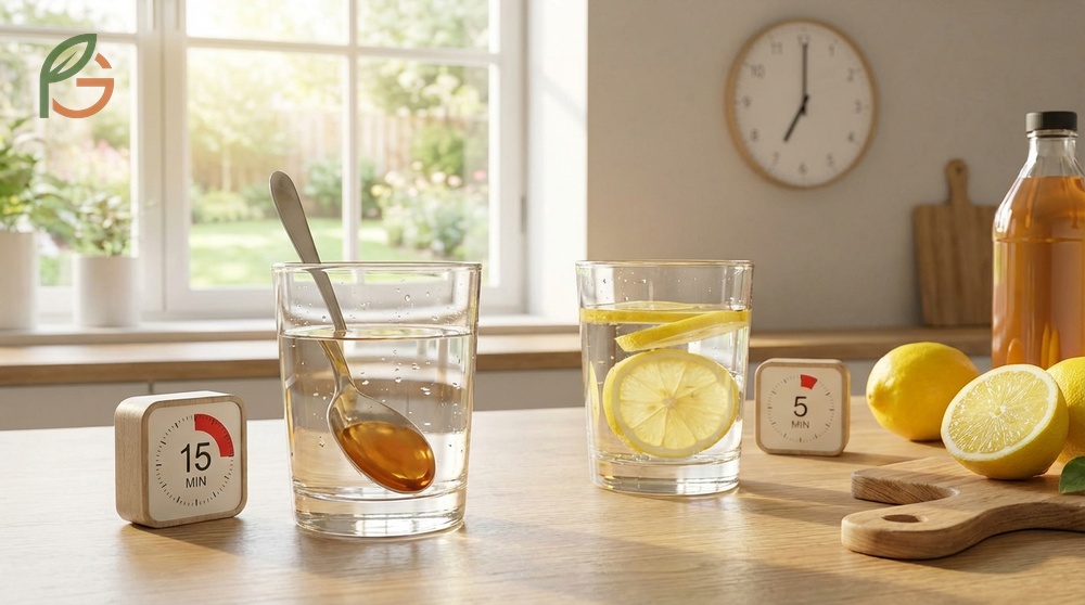 Morning drink options include drinking lemon water 5 to 10 minutes before food to jumpstart hydration.