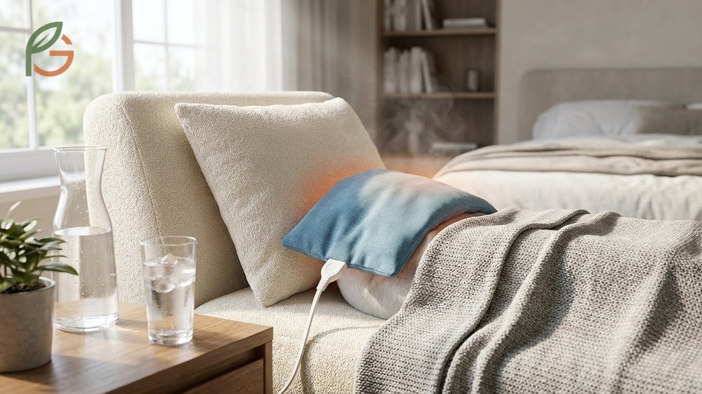 Natural cystitis relief involves drinking 6 to 8 glasses of water daily and using heating pads for pain.