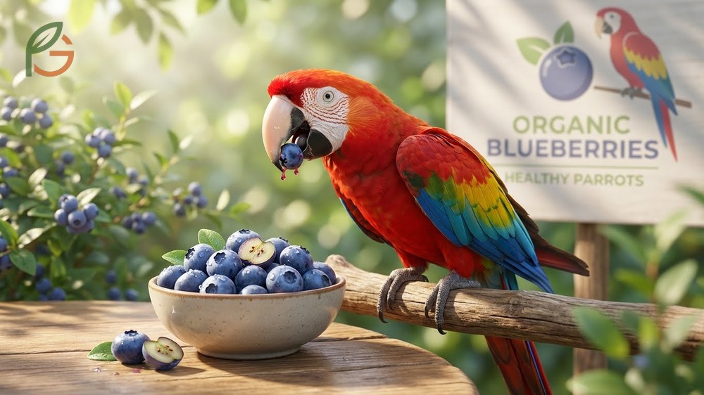 Can parrots eat blueberries safely with recommended serving sizes of 1 to 2 berries for small species.