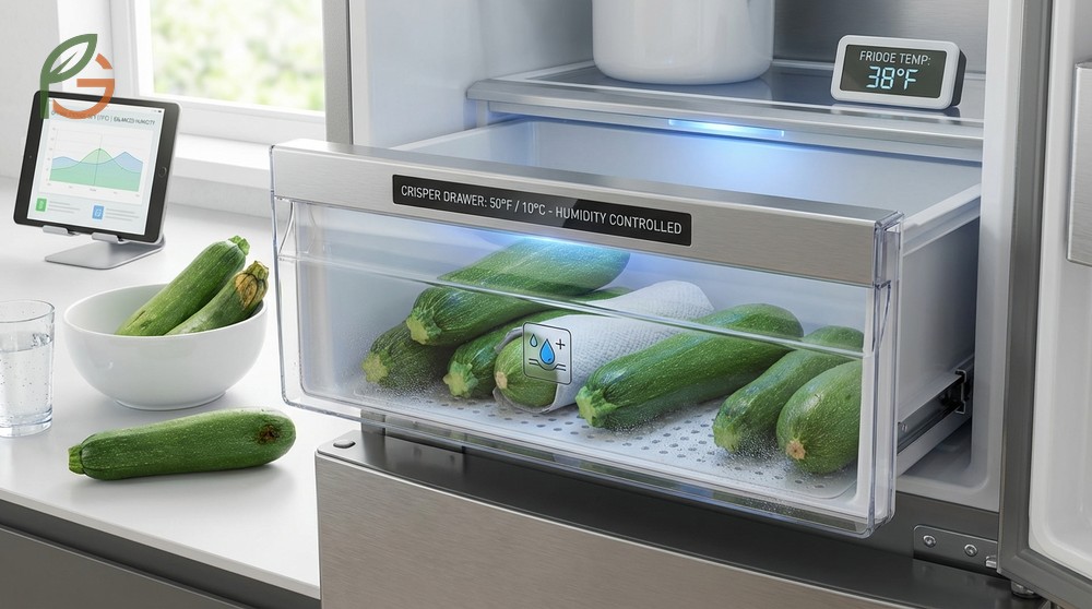 How to store zucchini by controlling temperature at 50 degrees Fahrenheit and maintaining proper humidity levels.
