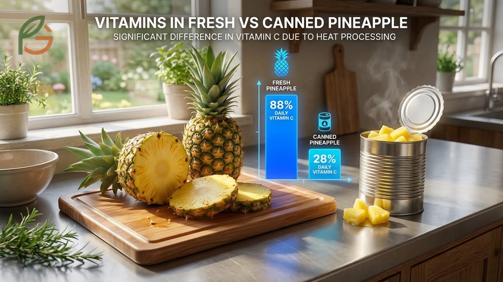Vitamins in fresh vs canned pineapple comparison shows fresh fruit retains more vitamin C than processed options.
