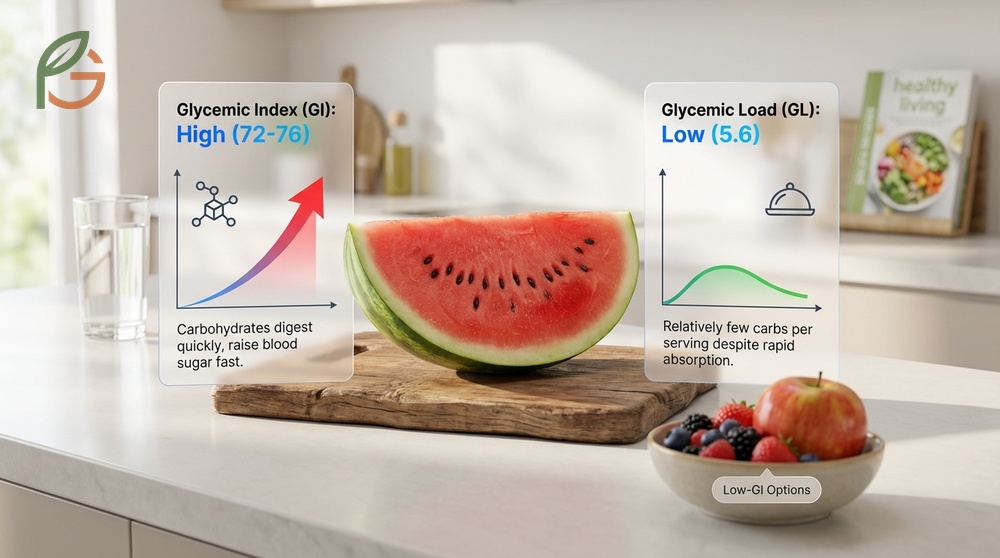 Watermelon glycemic index is high but the low glycemic load makes it safe for stable blood sugar levels.
