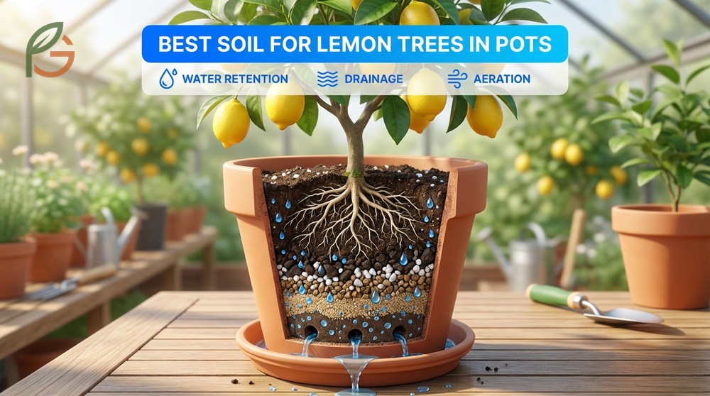 Best soil for lemon trees in pots requirements focusing on pH balance and drainage versus water retention.