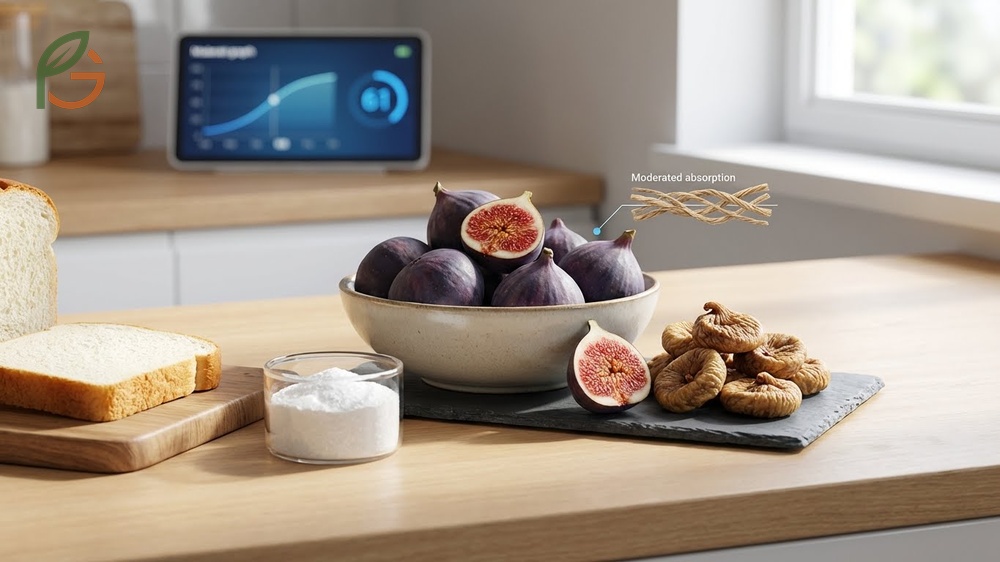 Glycemic index of figs chart comparing fresh fig sugar content to processed snacks for blood sugar management.